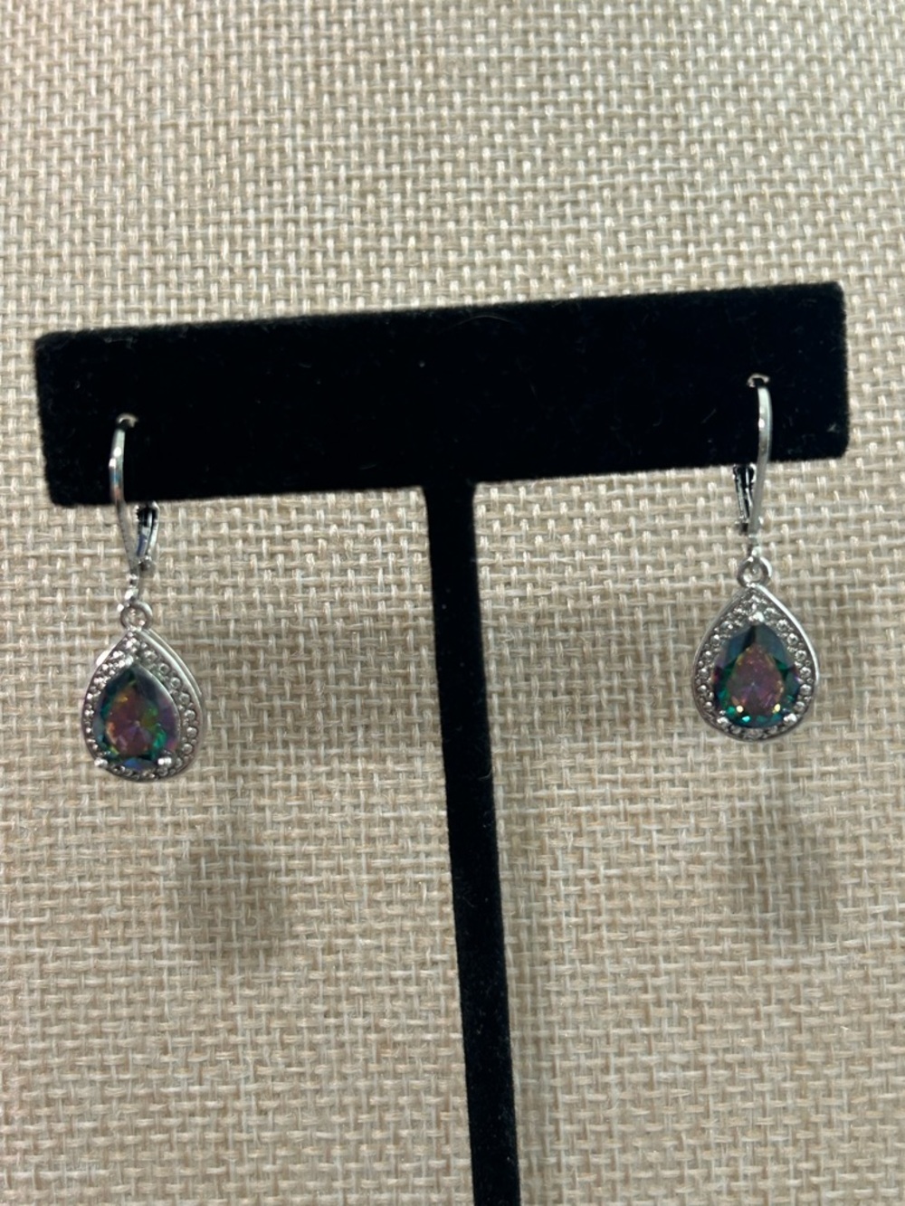 Mystic Topaz Teardrop Earrings | 18K White Gold Filled | AAA CZ Halo | NWOT